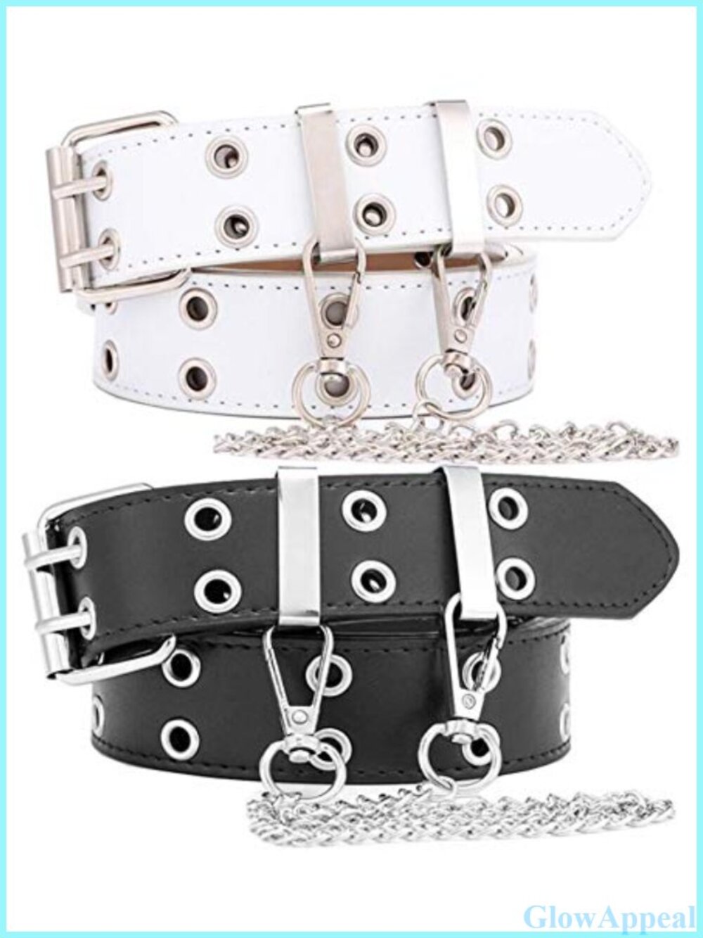 Double Grommet PU Leather Belt with Chain for Women